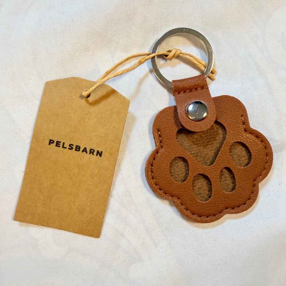 Pelsbarn Pet Hair Keepsake Keychain Brown Faux Leather Paw Print Memorial Tag